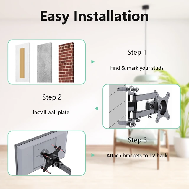 Alt view image 7 of 7 - Wall Mount for Echo Show 15, Full Motion Monitor Mounting Bracket | Heavy-duty Articulating Arm Swivel Rotation Extension Tilt, Max VESA 100x100mm Hold up to 33lbs, Black