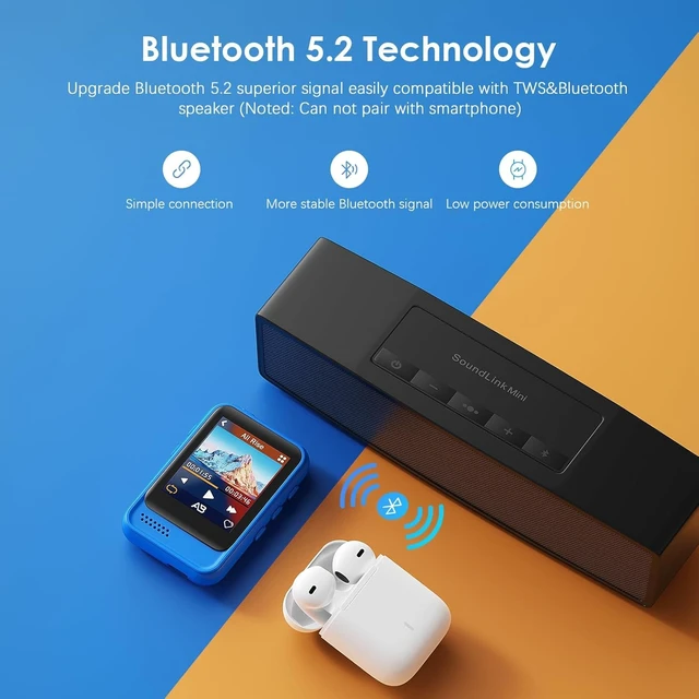 Alt view image 2 of 7 - Bluetooth MP3 Player, Portable Music Player with FM Radio, Voice Recorder, Ebook Digital Audio Player with 16GB Internal Memory Support TF Card up to 128GB