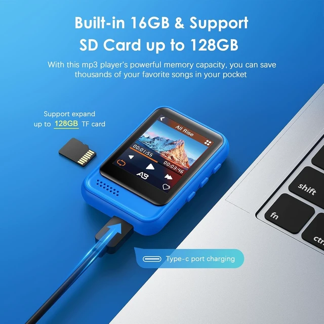 Alt view image 4 of 7 - Bluetooth MP3 Player, Portable Music Player with FM Radio, Voice Recorder, Ebook Digital Audio Player with 16GB Internal Memory Support TF Card up to 128GB