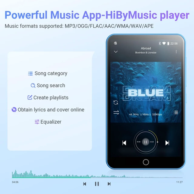Alt view image 3 of 7 - 16GB MP3 Player with Bluetooth and WiFi, 4.0" IPS MP3 Player with Spotify (Blue)