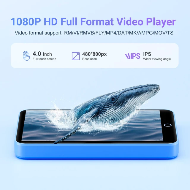Alt view image 4 of 7 - 16GB MP3 Player with Bluetooth and WiFi, 4.0" IPS MP3 Player with Spotify (Blue)