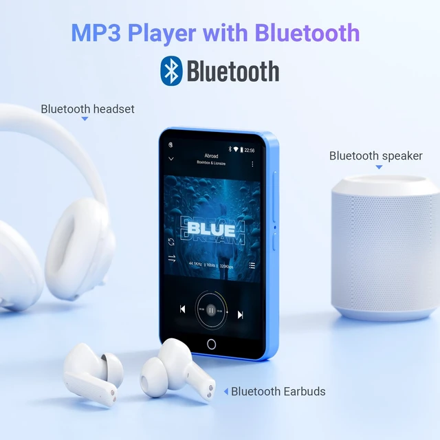 Alt view image 6 of 7 - 16GB MP3 Player with Bluetooth and WiFi, 4.0" IPS MP3 Player with Spotify (Blue)