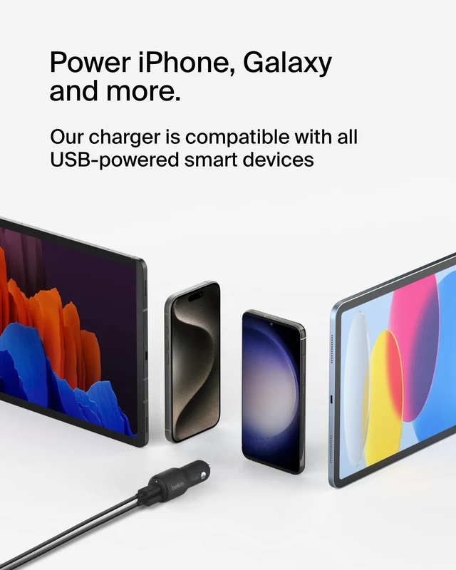 Alt view image 4 of 7 - BoostCharge 42W Car Charger with USB-C to C Cable | 30W USB-C plus 12W USB-A ports, fast charges iPhone 17 Pro, Galaxy S26, S25, Pixel 10, Switch 2