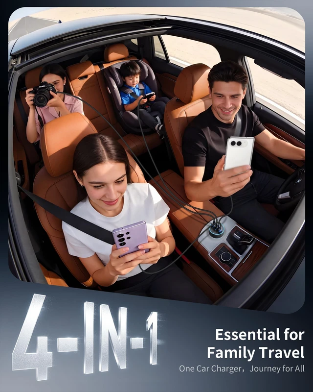 Alt view image 3 of 7 - Car Charger USB C Fast Charge, 90W 4-Port Cigarette Lighter USB Charger | Type C Super Fast Car Charger Adapter with 240W 3FT USB C Cable for iPhone Duo/18/18 Pro Max/17/16/15/Pro Max, Galaxy,Android