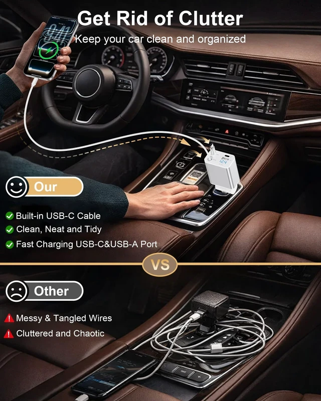 Alt view image 7 of 7 - Retractable Car iPhone Charger USB C, Fast Car Charging Adapter USBC | Auto 2 Flexible USB C Cable for iPhone 17e 17 Samsung S26 Android, USBC Cigarette Lighter Gift for Men Android Auto Adapter