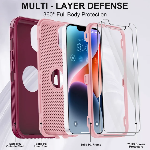 Alt view image 2 of 7 - for iPhone 14 Plus Case with 2 Screen Protector, Heavy Duty Drop Protection Shockproof Rugged 3-Layer Military Tough Durable Protective Cover for Apple iPhone 14 Plus 6.7" Burgundy