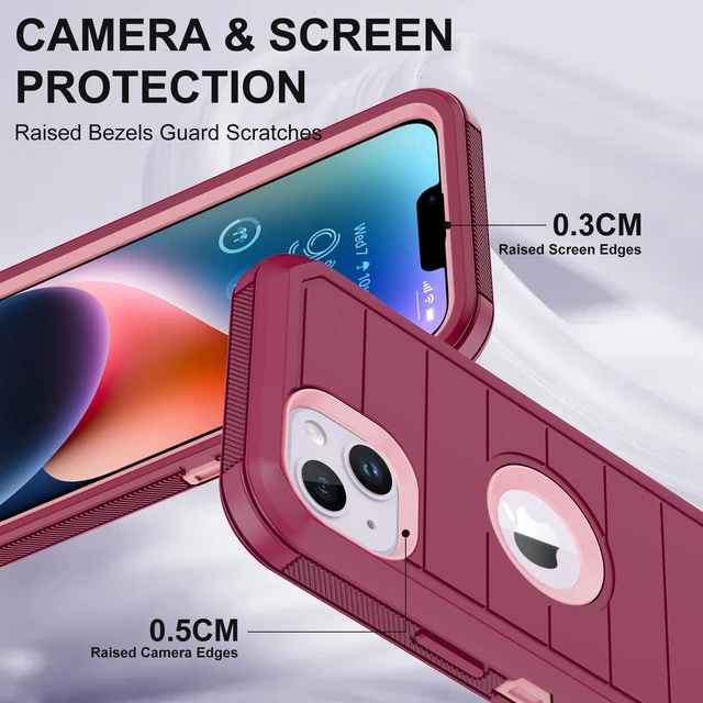 Alt view image 3 of 7 - for iPhone 14 Plus Case with 2 Screen Protector, Heavy Duty Drop Protection Shockproof Rugged 3-Layer Military Tough Durable Protective Cover for Apple iPhone 14 Plus 6.7" Burgundy