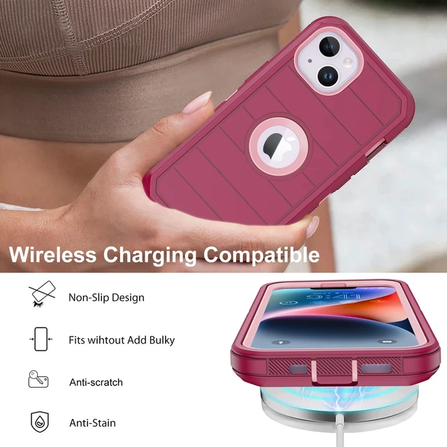 Alt view image 5 of 7 - for iPhone 14 Plus Case with 2 Screen Protector, Heavy Duty Drop Protection Shockproof Rugged 3-Layer Military Tough Durable Protective Cover for Apple iPhone 14 Plus 6.7" Burgundy