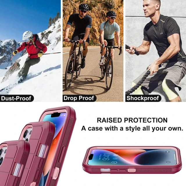 Alt view image 6 of 7 - for iPhone 14 Plus Case with 2 Screen Protector, Heavy Duty Drop Protection Shockproof Rugged 3-Layer Military Tough Durable Protective Cover for Apple iPhone 14 Plus 6.7" Burgundy