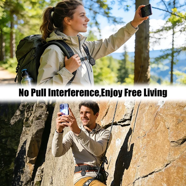 Alt view image 4 of 7 - Anti Theft Phone Strap with Interval Locking, Retractable Steel Cell Phone Lanyard with Metal Carabiner and 360° Phone Tether Tab For Skiing, Hiking, Fishing, Concert and Traveling, 2 Packs