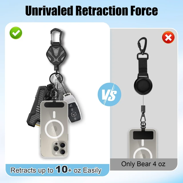 Alt view image 6 of 7 - Anti Theft Phone Strap with Interval Locking, Retractable Steel Cell Phone Lanyard with Metal Carabiner and 360° Phone Tether Tab For Skiing, Hiking, Fishing, Concert and Traveling, 2 Packs
