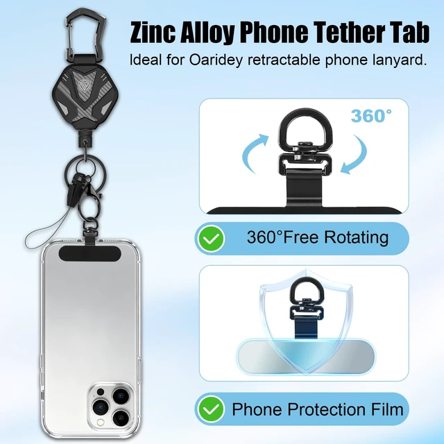 Alt view image 5 of 7 - Anti Theft Phone Strap with Interval Locking, Retractable Steel Cell Phone Lanyard with Metal Carabiner and 360° Phone Tether Tab For Skiing, Hiking, Fishing, Concert and Traveling, 2 Packs