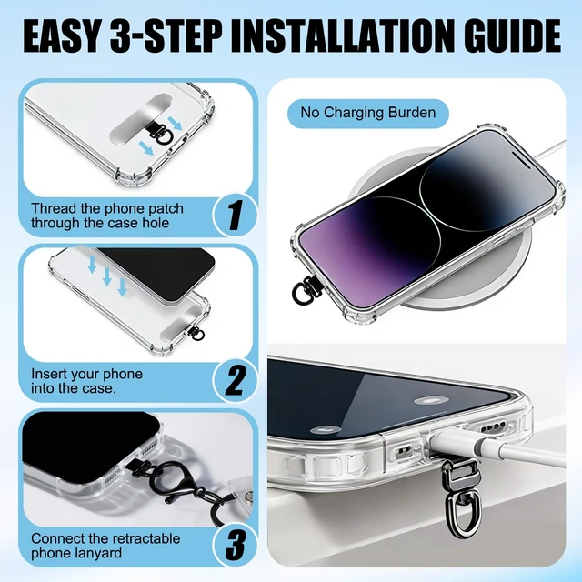 Alt view image 7 of 7 - Anti Theft Phone Strap with Interval Locking, Retractable Steel Cell Phone Lanyard with Metal Carabiner and 360° Phone Tether Tab For Skiing, Hiking, Fishing, Concert and Traveling, 2 Packs