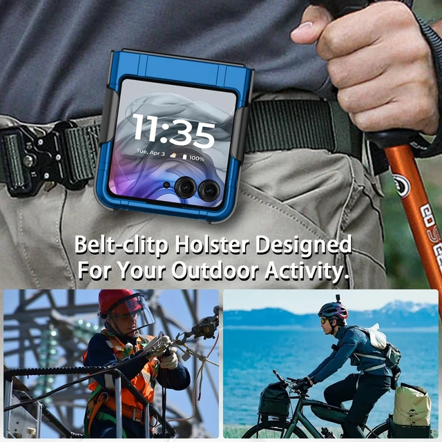 Alt view image 6 of 7 - Holster Combo for Motorola RAZR 2024/2025/2026 Case with Belt Clip - Blue | Hard Shell and Rotating Holder, Kickstand, Satisfying Texture, Slim, Matte, Also Fits Moto Razr 50/60/70 Flip Phone