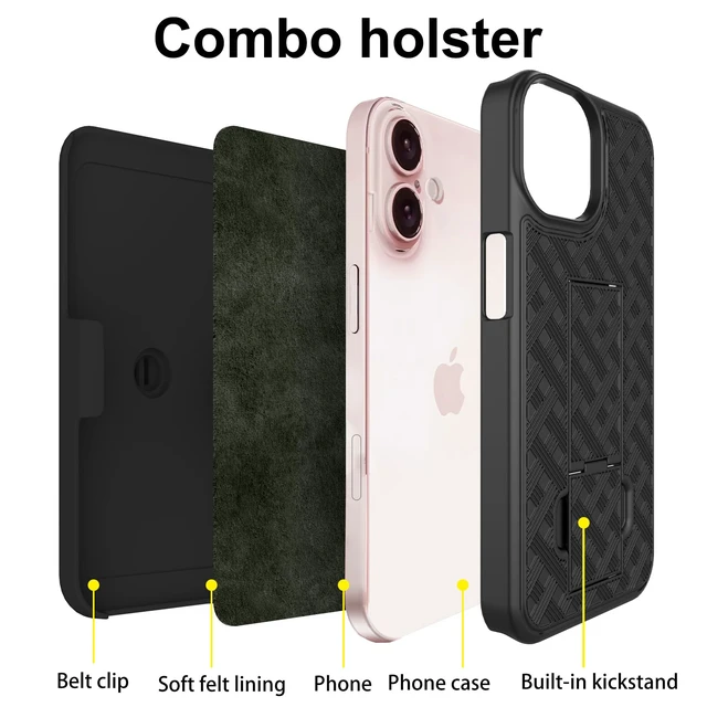 Alt view image 3 of 7 - for iPhone 17 Stand Case, Belt Clip Holster Screen Protector-Black | Camera Lens Protector, Swivel Kickstand Holder, Slim Shell Pouch Full Body Protective, Rugged Shockproof Cell Phone Cover