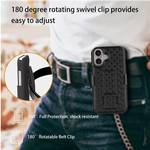 Alt view image 4 of 7 - for iPhone 17 Stand Case, Belt Clip Holster Screen Protector-Black | Camera Lens Protector, Swivel Kickstand Holder, Slim Shell Pouch Full Body Protective, Rugged Shockproof Cell Phone Cover