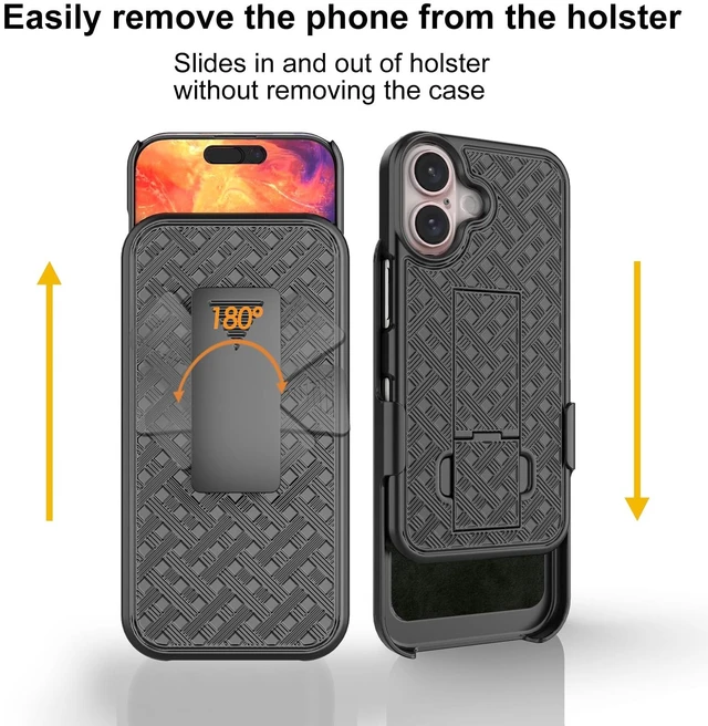 Alt view image 7 of 7 - for iPhone 17 Stand Case, Belt Clip Holster Screen Protector-Black | Camera Lens Protector, Swivel Kickstand Holder, Slim Shell Pouch Full Body Protective, Rugged Shockproof Cell Phone Cover
