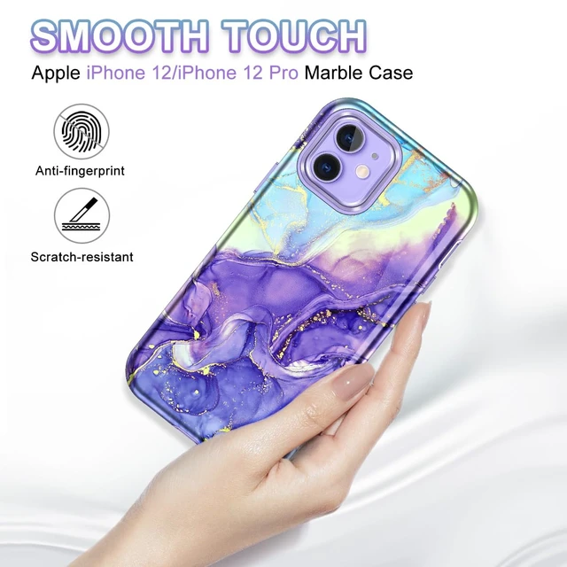 Alt view image 2 of 7 - for iPhone 12 Case/iPhone 12 Pro Case, Heavy Duty Three Layer Marble Shockproof Full Body Rugged Hard PC+Soft TPU Bumper Drop Protection Women Girls Cover for iPhone 12/12 Pro, Cobalt Violet