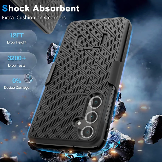 Alt view image 3 of 7 - for Samsung Galaxy S24 FE Case with Belt Clip Holster Kickstand | Slim Combo Shell with Swivel Holster Rugged Shockproof Antiscratch Full Body Protective for Galaxy S24 FE 6.7" 2024, Black