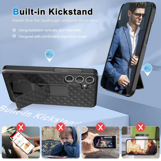 Alt view image 6 of 7 - for Samsung Galaxy S24 FE Case with Belt Clip Holster Kickstand | Slim Combo Shell with Swivel Holster Rugged Shockproof Antiscratch Full Body Protective for Galaxy S24 FE 6.7" 2024, Black