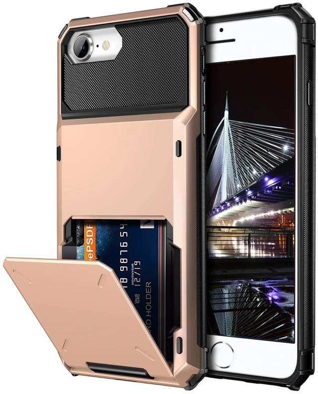 Main image of Case for iPhone 8/7/6s Plus Wallet with Card Holder Rose Gold | 4-Card Slot Pocket, Scratch Resistant, Dual Layer Protective Bumper Rugged Rubber Armor Cover for iPhone 6 6S 7 8 Plus