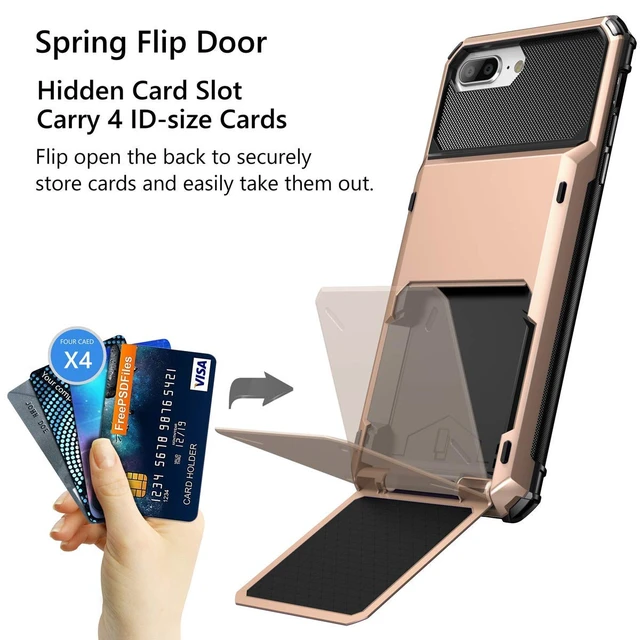 Alt view image 2 of 6 - Case for iPhone 8/7/6s Plus Wallet with Card Holder Rose Gold | 4-Card Slot Pocket, Scratch Resistant, Dual Layer Protective Bumper Rugged Rubber Armor Cover for iPhone 6 6S 7 8 Plus