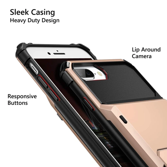 Alt view image 3 of 6 - Case for iPhone 8/7/6s Plus Wallet with Card Holder Rose Gold | 4-Card Slot Pocket, Scratch Resistant, Dual Layer Protective Bumper Rugged Rubber Armor Cover for iPhone 6 6S 7 8 Plus