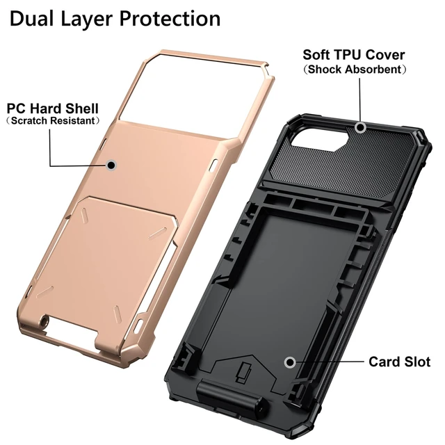 Alt view image 6 of 6 - Case for iPhone 8/7/6s Plus Wallet with Card Holder Rose Gold | 4-Card Slot Pocket, Scratch Resistant, Dual Layer Protective Bumper Rugged Rubber Armor Cover for iPhone 6 6S 7 8 Plus