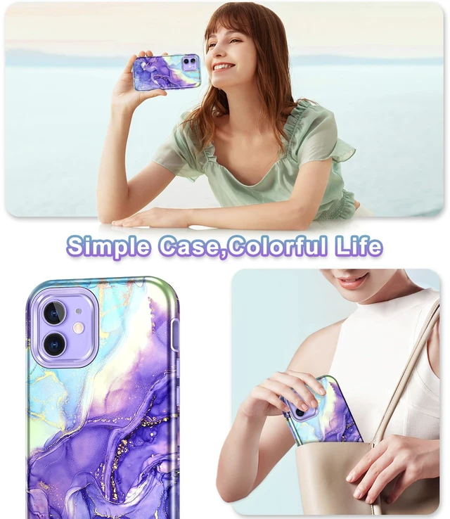 Alt view image 7 of 7 - for iPhone 12 Case/iPhone 12 Pro Case, Heavy Duty Three Layer Marble Shockproof Full Body Rugged Hard PC+Soft TPU Bumper Drop Protection Women Girls Cover for iPhone 12/12 Pro, Cobalt Violet