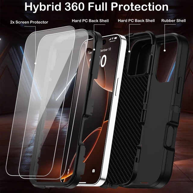 Alt view image 4 of 7 - for iPhone 16 Pro Case with Screen Protector,Built-in Invisible Kickstand,Heavy Duty Shockproof Drop Protection Military Grade Tri-Layer Rugged Durable Cell Phone Cover for Apple 16 Pro 6.3" (Black