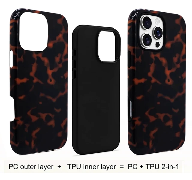 Alt view image 4 of 7 - Compatible with iPhone 16 Pro Max Case 6.9 inch with 2 Pack Tempered Glass Screen Protectors Vintage Animal Tortoiseshell 2in1 Hybrid Cover for Women Protective Phone Cases Brown