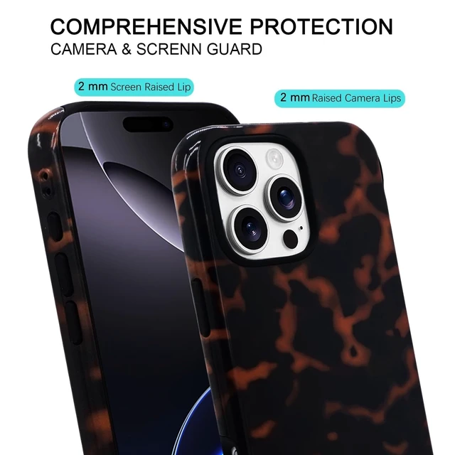 Alt view image 5 of 7 - Compatible with iPhone 16 Pro Max Case 6.9 inch with 2 Pack Tempered Glass Screen Protectors Vintage Animal Tortoiseshell 2in1 Hybrid Cover for Women Protective Phone Cases Brown