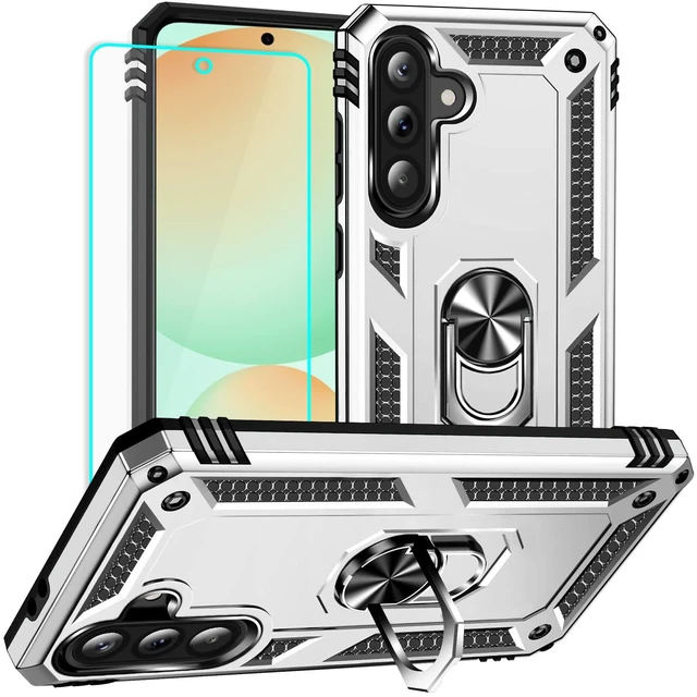 Main image of for Samsung Galaxy A56 Case: with Screen Protector - Military Grade Protective Cases with Finger Ring Holder Kickstand for Samsung A56(Silvery)