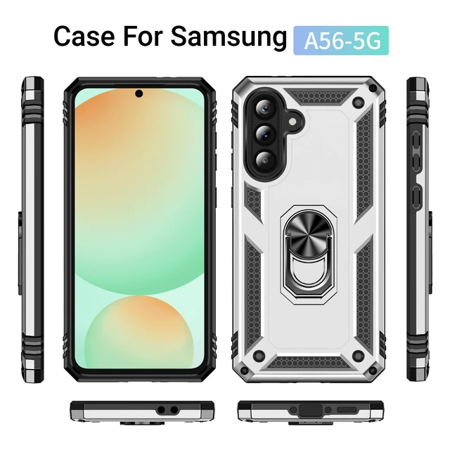 Alt view image 3 of 6 - for Samsung Galaxy A56 Case: with Screen Protector - Military Grade Protective Cases with Finger Ring Holder Kickstand for Samsung A56(Silvery)