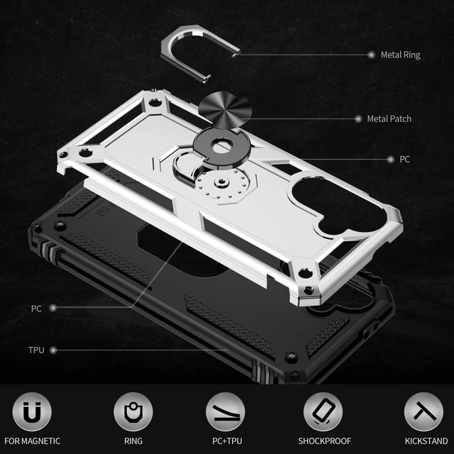 Alt view image 4 of 6 - for Samsung Galaxy A56 Case: with Screen Protector - Military Grade Protective Cases with Finger Ring Holder Kickstand for Samsung A56(Silvery)