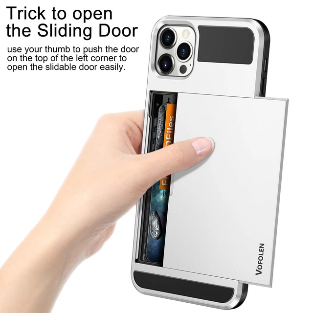 Alt view image 2 of 6 - for iPhone 12 Pro Max Case Wallet with Card Holder White | Credit Slot Sliding Back Pocket, Anti-Scratch Dual Layer Bumper Protective Cover, Men Women for iPhone 12 Pro Max Phone Case