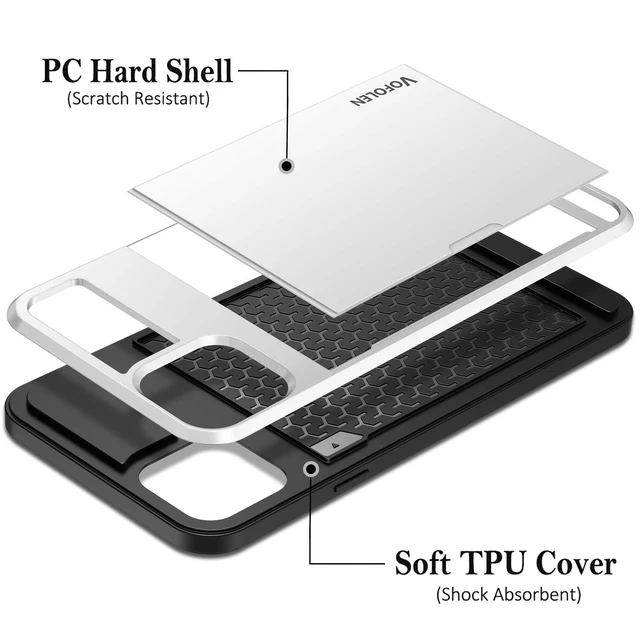 Alt view image 6 of 6 - for iPhone 12 Pro Max Case Wallet with Card Holder White | Credit Slot Sliding Back Pocket, Anti-Scratch Dual Layer Bumper Protective Cover, Men Women for iPhone 12 Pro Max Phone Case