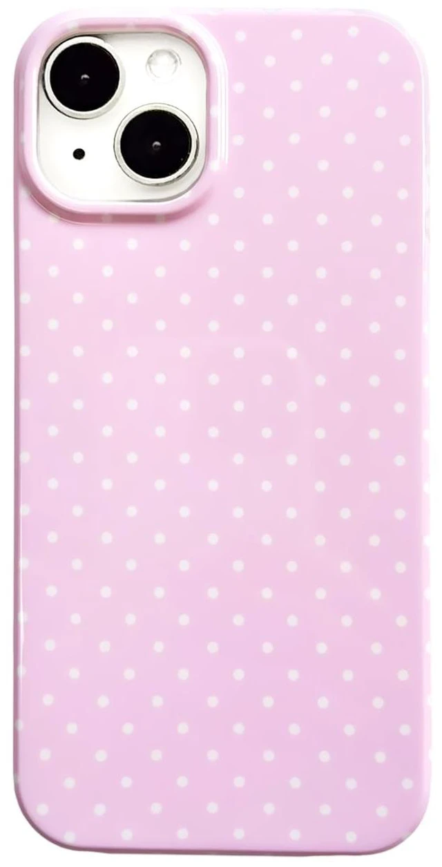 Main image of Light Pink White Polka Dot Phone Case for iPhone 14/iPhone 13 | Retro Vintage Cute Aeshtetic, Classy Minimalist Chic Pattern Protective Trendy Glossy Cover for Girls Women