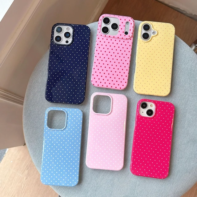 Alt view image 2 of 7 - Light Pink White Polka Dot Phone Case for iPhone 14/iPhone 13 | Retro Vintage Cute Aeshtetic, Classy Minimalist Chic Pattern Protective Trendy Glossy Cover for Girls Women