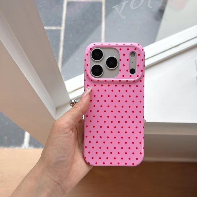 Alt view image 4 of 7 - Light Pink White Polka Dot Phone Case for iPhone 14/iPhone 13 | Retro Vintage Cute Aeshtetic, Classy Minimalist Chic Pattern Protective Trendy Glossy Cover for Girls Women