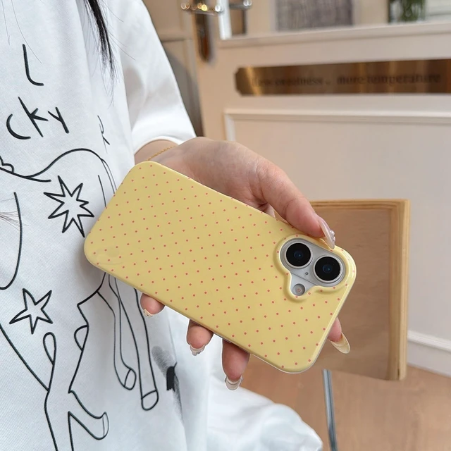 Alt view image 5 of 7 - Light Pink White Polka Dot Phone Case for iPhone 14/iPhone 13 | Retro Vintage Cute Aeshtetic, Classy Minimalist Chic Pattern Protective Trendy Glossy Cover for Girls Women