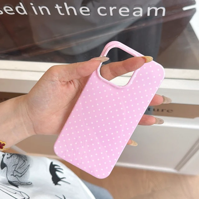 Alt view image 7 of 7 - Light Pink White Polka Dot Phone Case for iPhone 14/iPhone 13 | Retro Vintage Cute Aeshtetic, Classy Minimalist Chic Pattern Protective Trendy Glossy Cover for Girls Women
