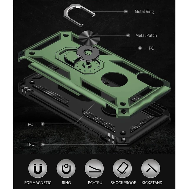 Alt view image 4 of 6 - for iPhone XR Case, iPhone XR Phone Case with Screen Protector, Military Grade Protective Cases with Ring for iPhone XR (Military Green)