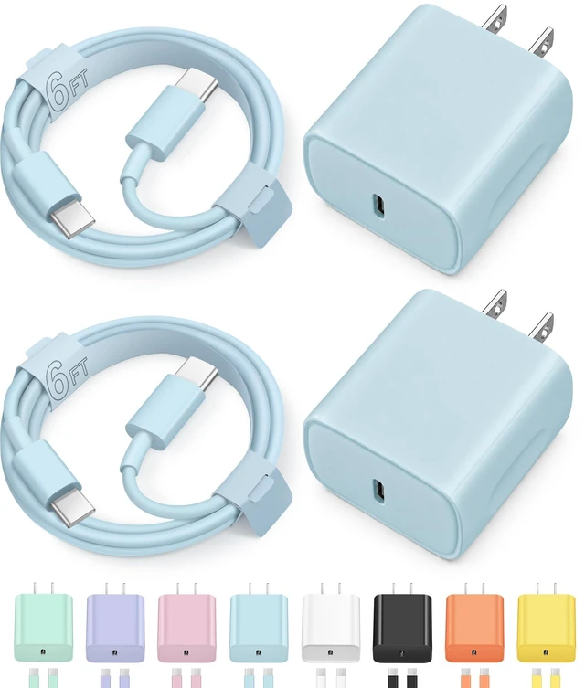 Main image of iPhone 17 16 15 Charger Fast Charging Type C Chargers USB C Charger Block | for iPhones, iPads,Tablets,Android phones,20W iPhone Charger USB-C Power Adapter,with Long 6FT USB C Charging Cables(Blue)