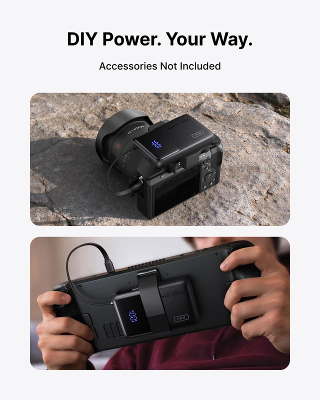Alt view image 6 of 7 - Portable Charger, Smaller 45W Fast Charging Power Bank, 10000mAh Black | Flight-Safe for Travel, Built in USB C Cable, LED Display, Battery Pack for iPhone 18 17 16 Pro, Samsung S26, iPad etc