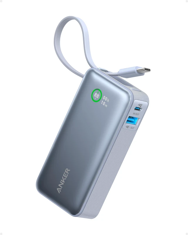 Main image of Nano Power Bank,10,000mAh 30W Portable Charger,Built-in USB-C Cable | 30W Recharging and Output, USB-C and USB-A Ports, for iPhone 17 / 16 / 15 Series, MacBook, Galaxy, AirPods, and More
