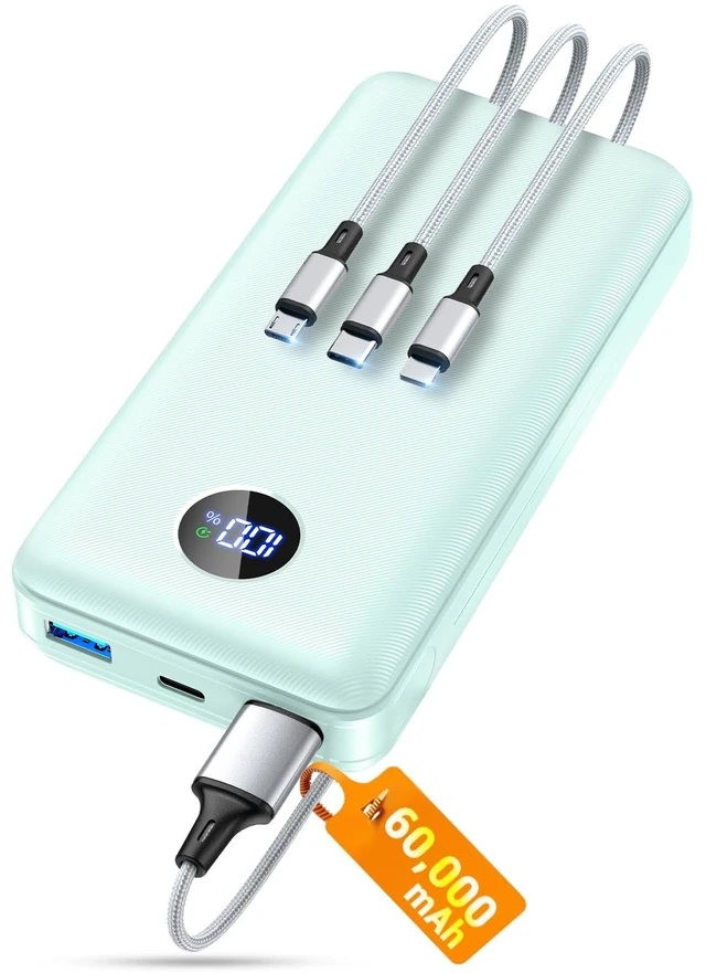 Main image of Portable Charger Power Bank 60000mAh, 22.5W PD Fast-Charge Battery Pack | Charge 5 Devices, 3-Ports & 3 in 1 Cable, 60% in 30min, 10 times for iPhone, Fit All Cell Phone/Tablets,Camping/Travel/Outage