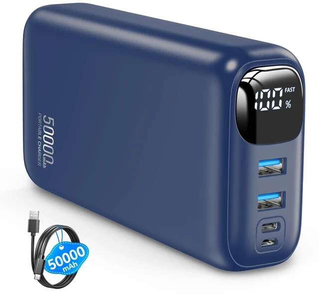 Main image of Portable Charger Power Bank 50000mAh,PD 22.5W Battery Pack | 4× Faster Charging,Up to 55% in 30mins,Travel Essential,Portable Phone Charger for iPhone 17/16/15 Series,Galaxy,Ocean Blue