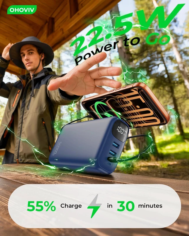 Alt view image 3 of 7 - Portable Charger Power Bank 50000mAh,PD 22.5W Battery Pack | 4× Faster Charging,Up to 55% in 30mins,Travel Essential,Portable Phone Charger for iPhone 17/16/15 Series,Galaxy,Ocean Blue