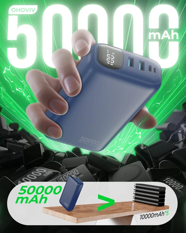 Alt view image 4 of 7 - Portable Charger Power Bank 50000mAh,PD 22.5W Battery Pack | 4× Faster Charging,Up to 55% in 30mins,Travel Essential,Portable Phone Charger for iPhone 17/16/15 Series,Galaxy,Ocean Blue